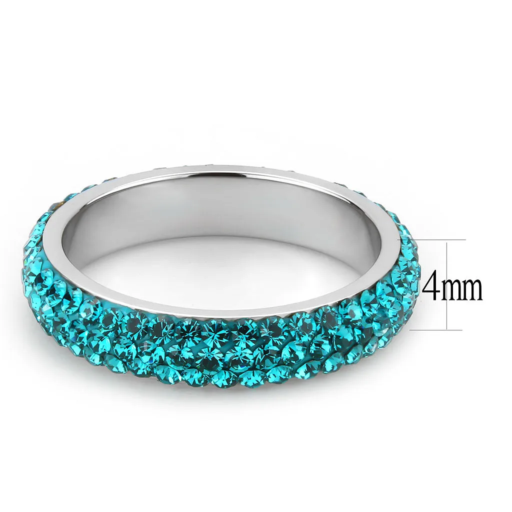 CJ3538 Wholesale Women's Stainless Steel Top Grade Crystal Blue Zircon Infinite Sparkle Ring