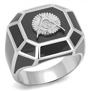 CJE3282 Wholesale Men's Stainless Steel Epoxy Jet Masonic Ring