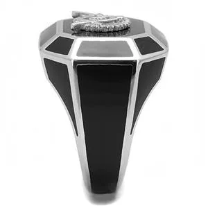 CJE3282 Wholesale Men's Stainless Steel Epoxy Jet Masonic Ring