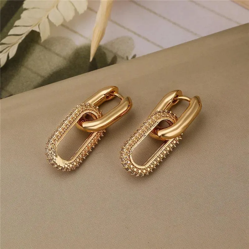 Classic Double Loop Drop Earrings in Gold & Silver, lightweight, vintage-inspired, perfect for weddings, parties, or daily wear, elegant and durable