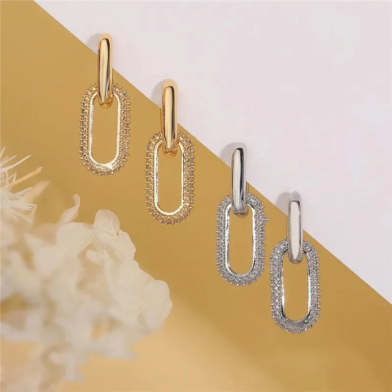 Classic Double Loop Drop Earrings in Gold & Silver, lightweight, vintage-inspired, perfect for weddings, parties, or daily wear, elegant and durable
