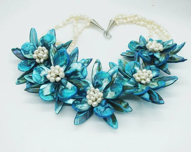 classic!!!  Shell / Pearl   Bride Wedding. Flower necklace 20"|Choker