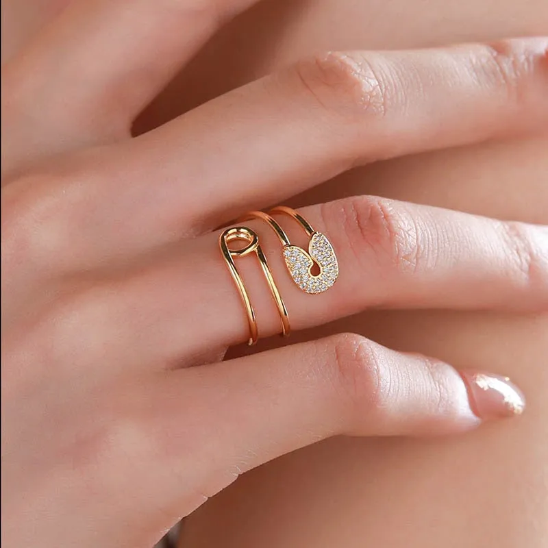 Classic Zircon Pin Twist Rings For Women Stainless Steel Pin Twisted Finger Ring Wedding Aesthetic Jewelry Gift bague femme