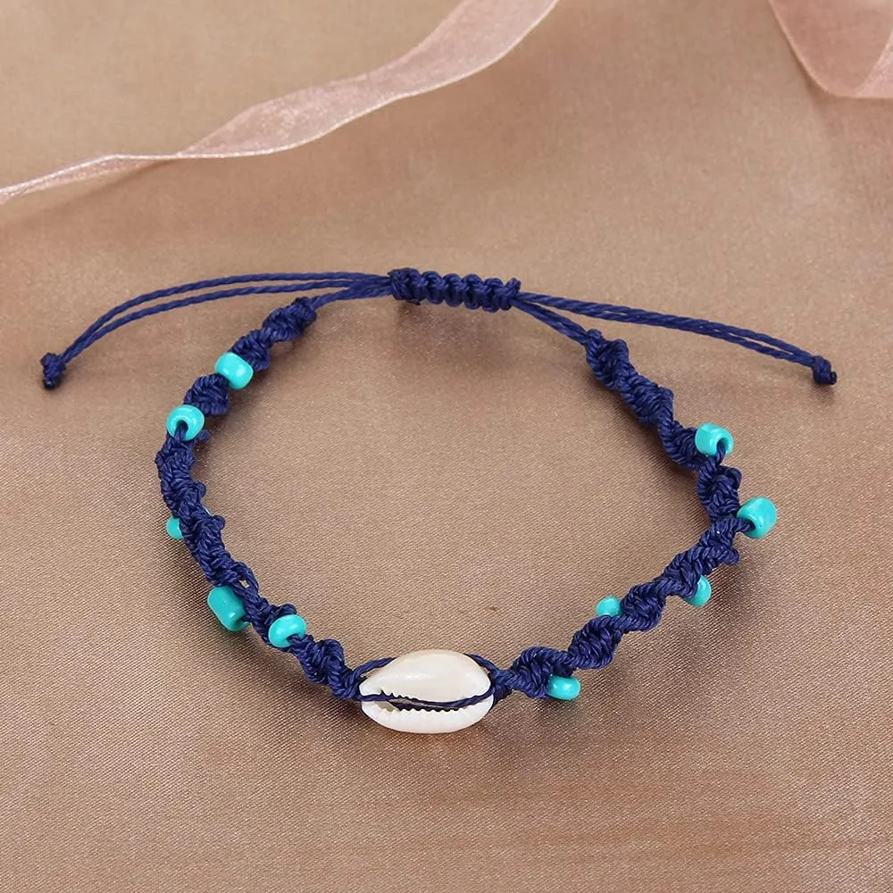 COLORFUL BLING 12Pc Adjustable Natural Sea Shell Starfish Cowries Strand Bracelets Handmade Braided Turtle Tortoise Beads Bracelet for Women Surfer Beach Friendship Jewelry