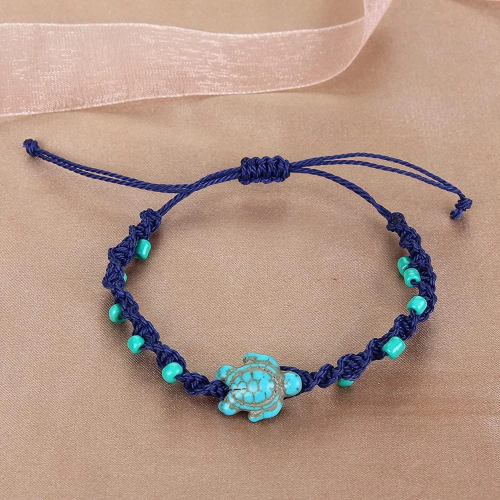 COLORFUL BLING 12Pc Adjustable Natural Sea Shell Starfish Cowries Strand Bracelets Handmade Braided Turtle Tortoise Beads Bracelet for Women Surfer Beach Friendship Jewelry
