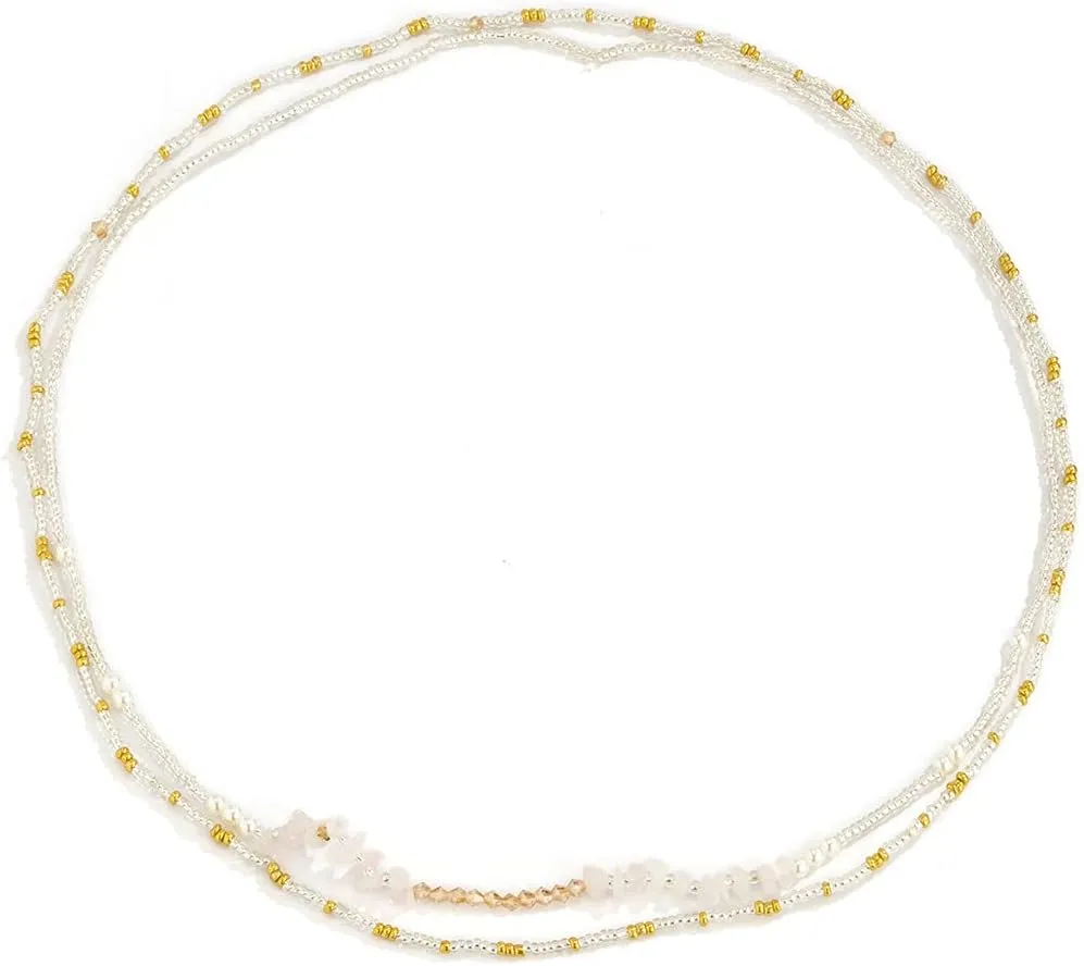 COLORFUL BLING 4PCS African Belly Beads Chain Colourful Shell Layered Beaded Waist Chain Stretchy Plus Size Body Chains Jewelry for Women and Girls Summer Boho Jewelry