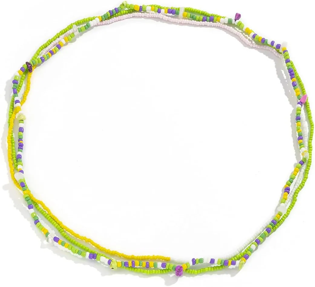 COLORFUL BLING 4PCS African Belly Beads Chain Colourful Shell Layered Beaded Waist Chain Stretchy Plus Size Body Chains Jewelry for Women and Girls Summer Boho Jewelry