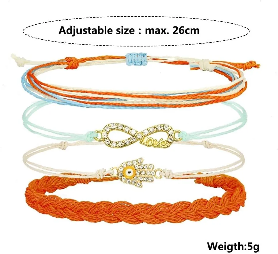 COLORFUL BLING Wave String Bracelets Braid Puka Shell Evil Eye Adjustable String Seashell Bracelets Beach Boho Trendy Jewelry Gifts