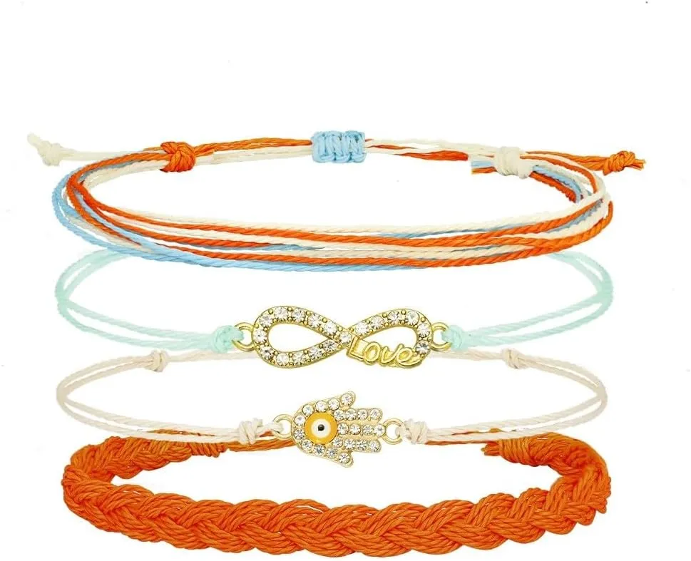 COLORFUL BLING Wave String Bracelets Braid Puka Shell Evil Eye Adjustable String Seashell Bracelets Beach Boho Trendy Jewelry Gifts