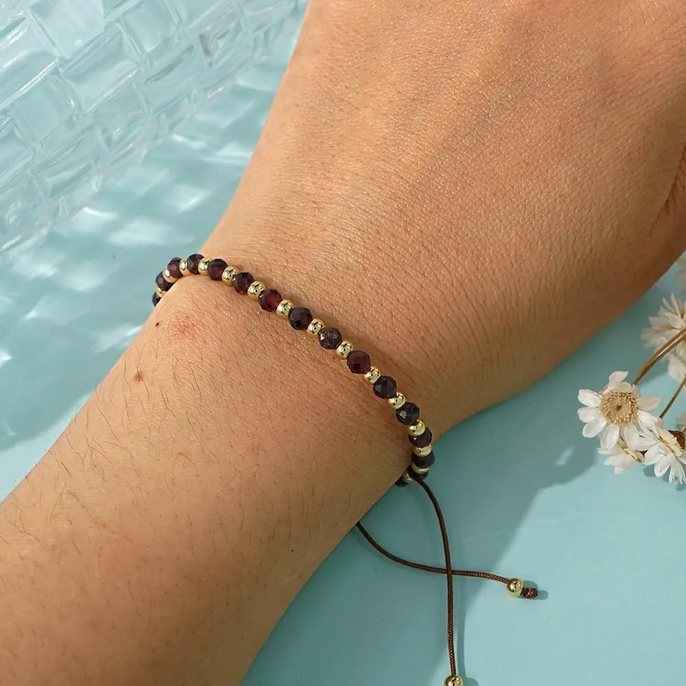 Colorful Crystal Drawstring Bracelets for Women,Gold Plated Beaded Dainty Energy Stone Beads Friendship Good Luck bracelet Handmade Fashion Charm Jewelry Gifts