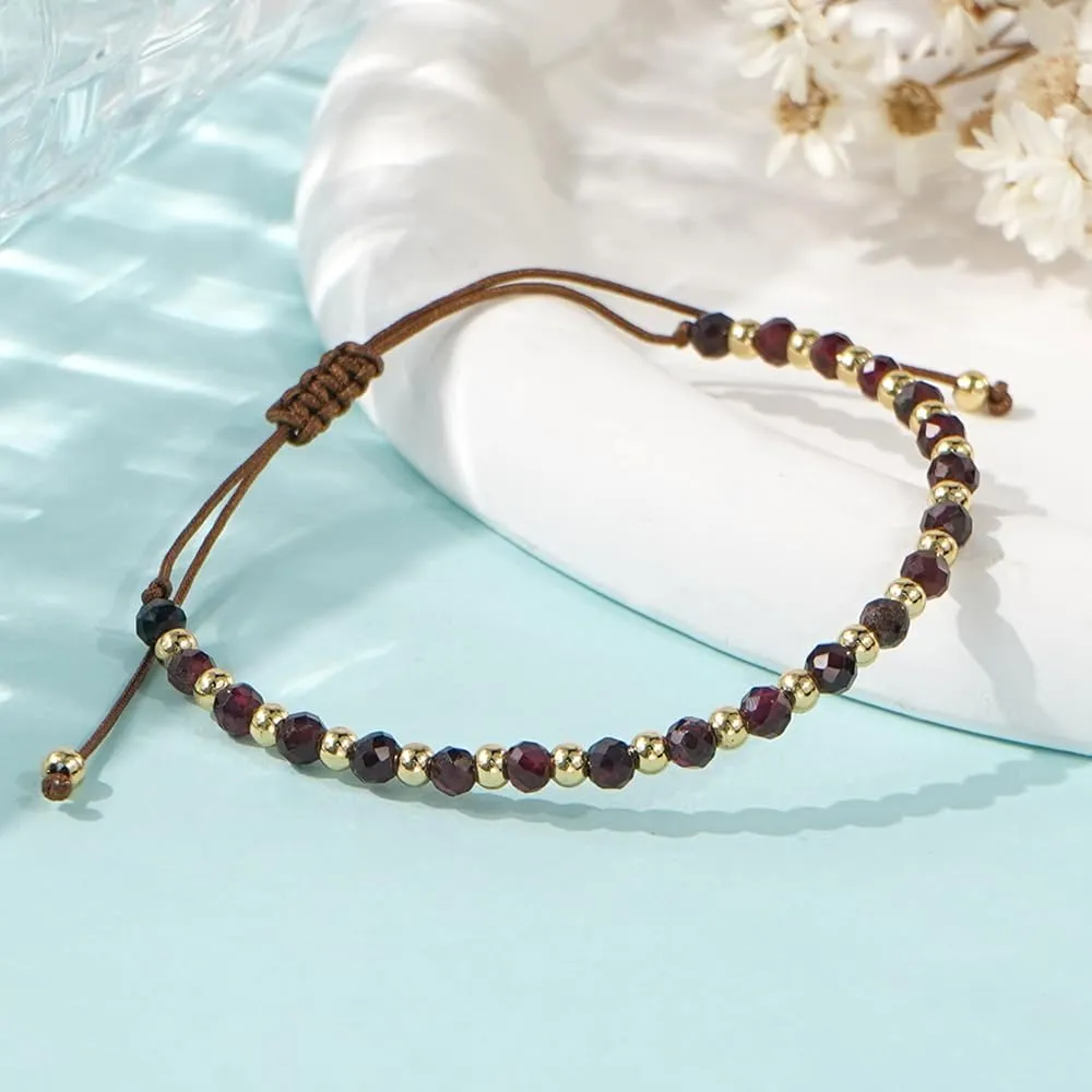 Colorful Crystal Drawstring Bracelets for Women,Gold Plated Beaded Dainty Energy Stone Beads Friendship Good Luck bracelet Handmade Fashion Charm Jewelry Gifts