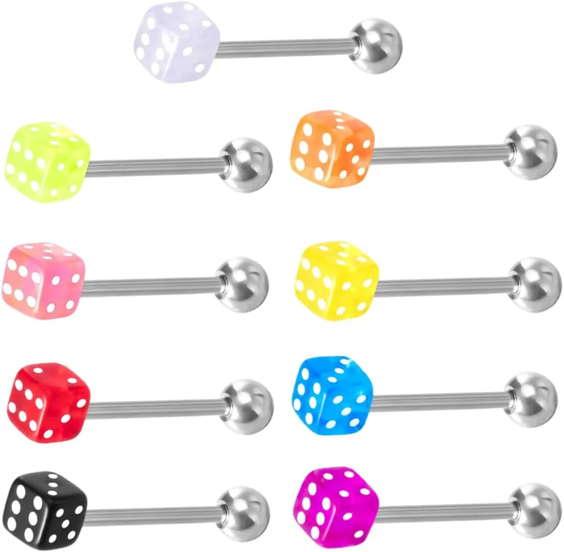 Comfortable Titanium Tongue Studs Dice Shape Acrylic Jewelry for Parties Durable Tongue Rings