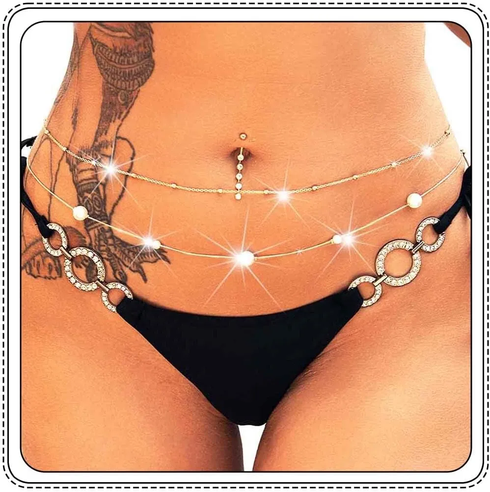Cosydays Bead Waist Chain Gold Sequin Belly Chains Layered Bikini Body Chain Jewelry for Women