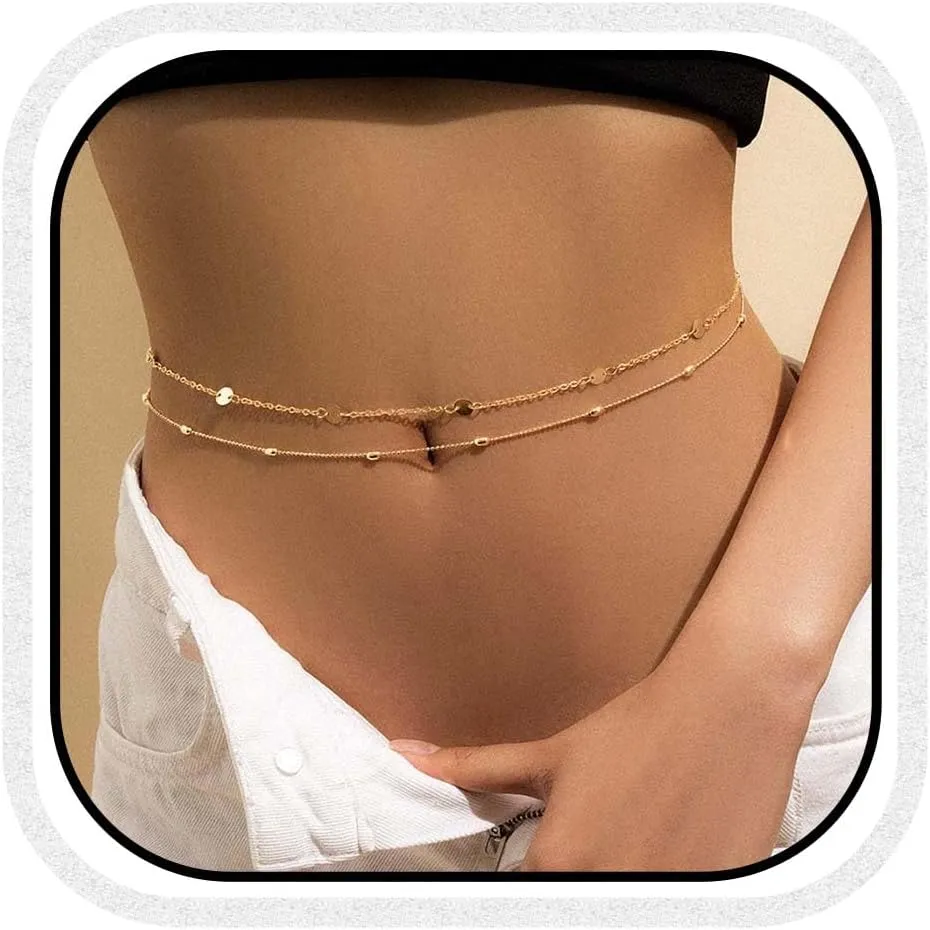 COSYDAYS Gold Belly Chain Beaded Waist Chains Sequin Layered Body Chain Jewelry for Women