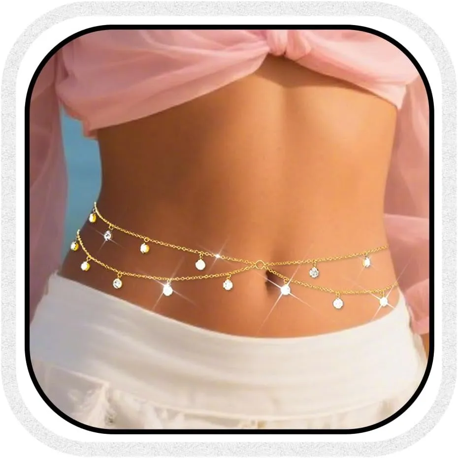 COSYDAYS Rhinestone Waist Chain Gold Layered Belly Chains Bikini Body Chain Jewelry for Women