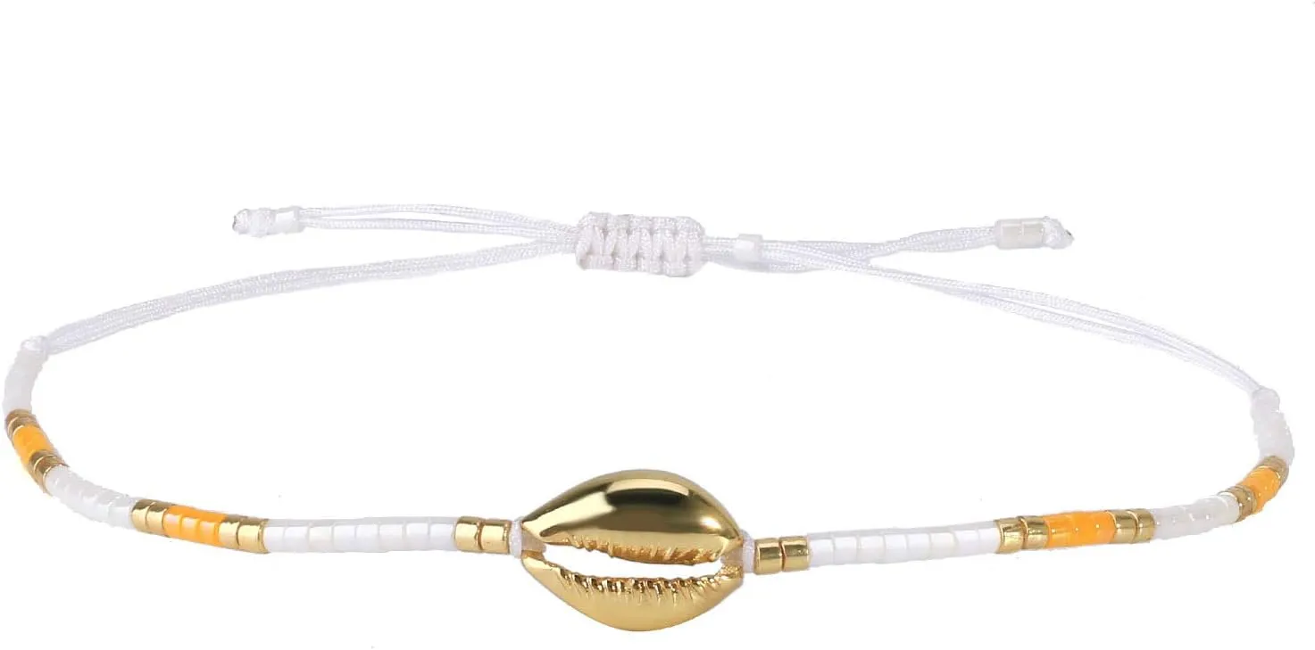 CQUAN CHI Womens Friendship Bracelet Adjustable Gold Cowry Shell Bracelets Miyuki Beads Bracelet Bangle