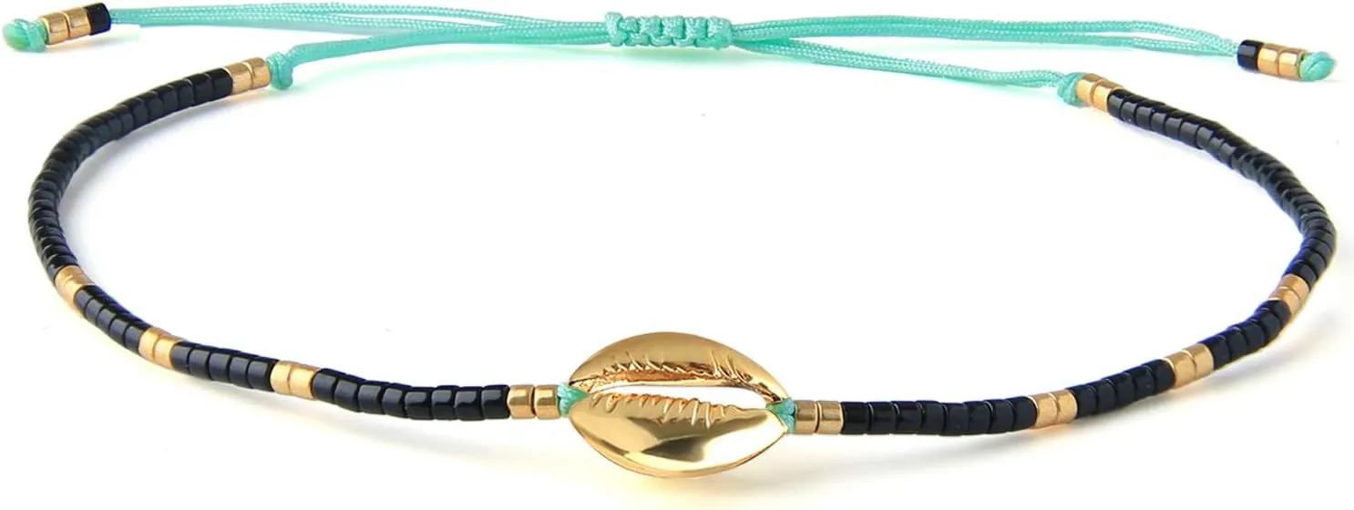 CQUAN CHI Womens Friendship Bracelet Adjustable Gold Cowry Shell Bracelets Miyuki Beads Bracelet Bangle
