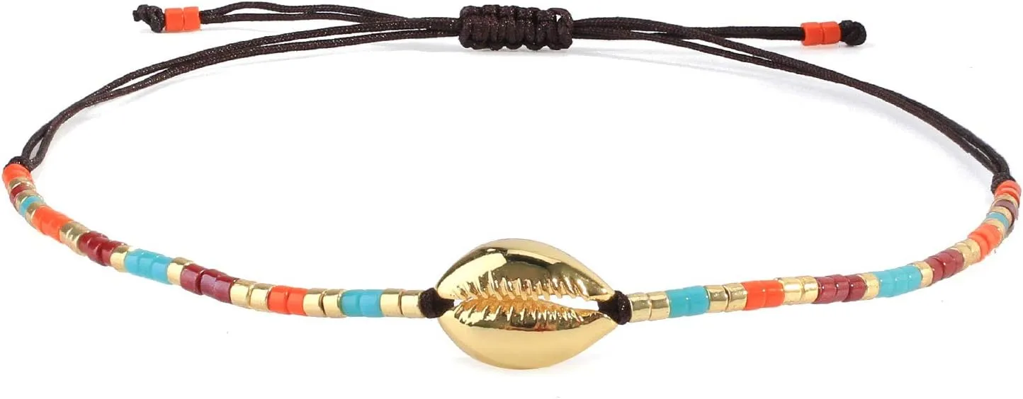 CQUAN CHI Womens Friendship Bracelet Adjustable Gold Cowry Shell Bracelets Miyuki Beads Bracelet Bangle