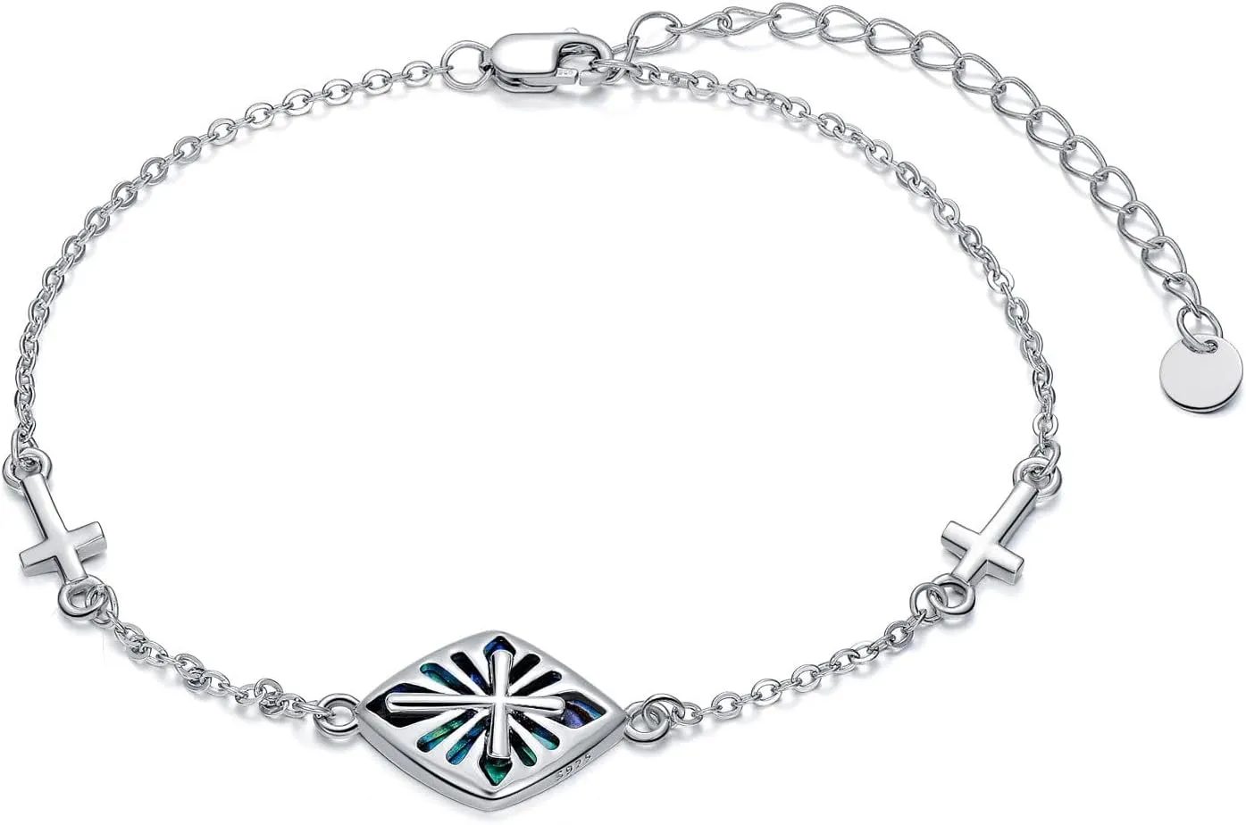 Cross Bracelet for Women Sterling Silver Abalone Shell Cross Bracelets Anklet Religious Jewelry Christmas Birthday Graduation Party Gifts