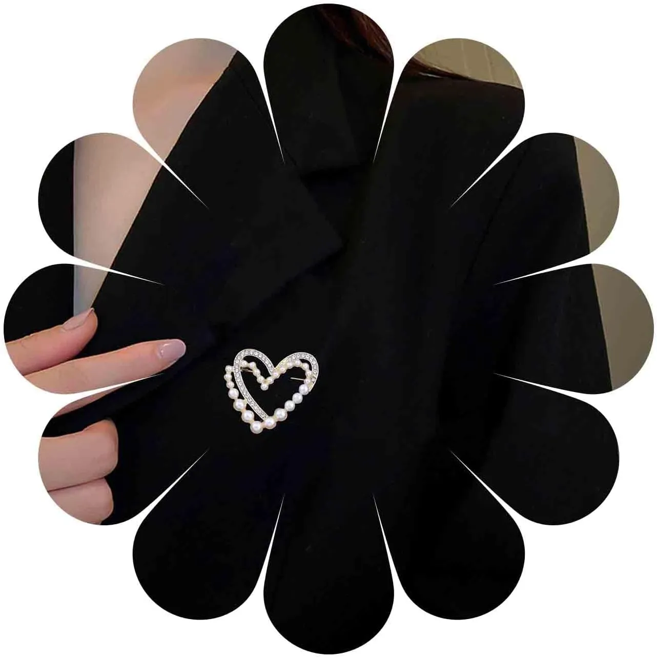 Crystal Pearl Heart Brooch Pin Clothing Sweater Heart Brooches Pin Hollow Heart Brooch Lapel Pin Gold Heart Shaped Brooch Pin Decorative Collar Safety Pins for Women Clothing Dress Suit