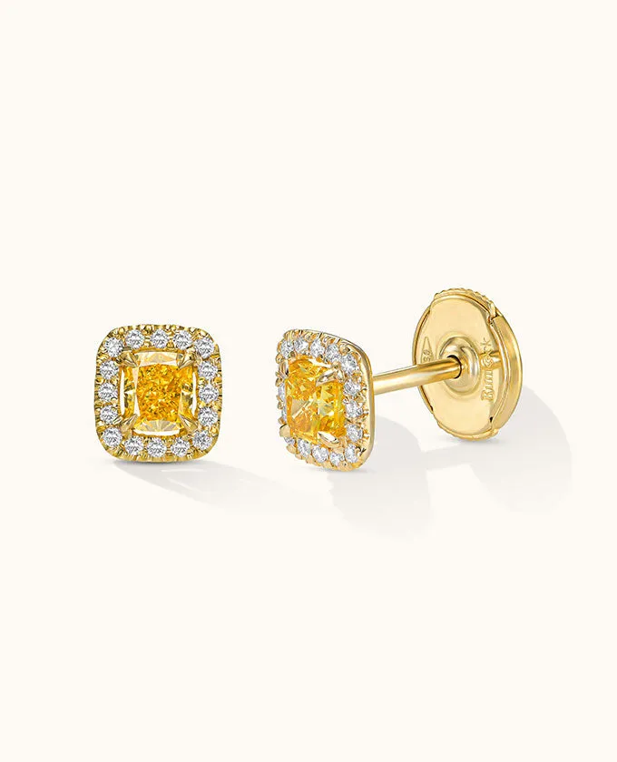 Cushion-Cut Deep-Yellow Diamond studs