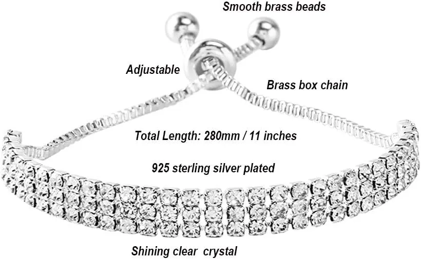 CZ Tennis Bracelets Classic Sparkly Rhinestone Bracelets for Women Adjustable Wrist Chain Jewelry