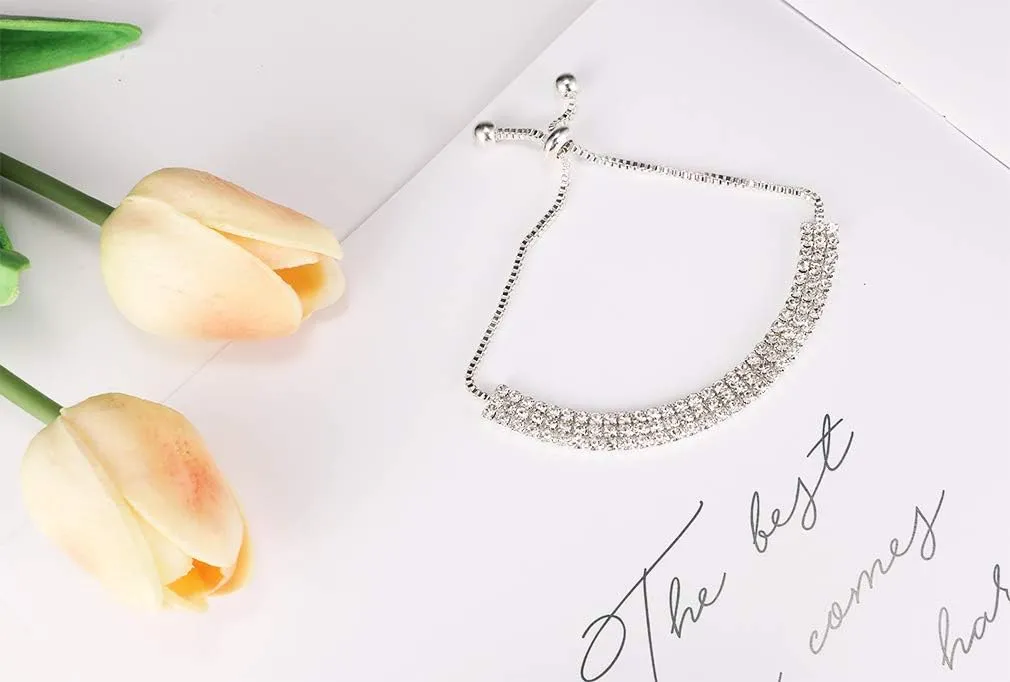 CZ Tennis Bracelets Classic Sparkly Rhinestone Bracelets for Women Adjustable Wrist Chain Jewelry