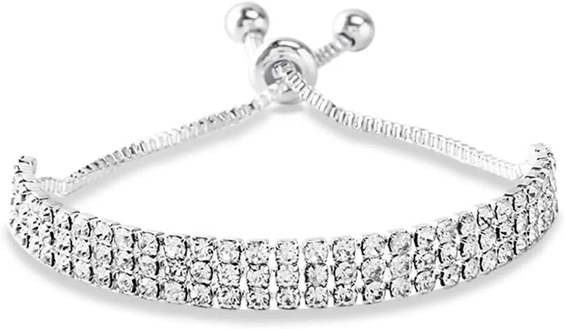 CZ Tennis Bracelets Classic Sparkly Rhinestone Bracelets for Women Adjustable Wrist Chain Jewelry