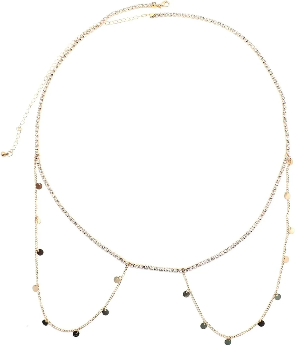 Daesar Layered Body Chain, Gold Plated Crystal Waist Chains for Women Sexy Sequins Cubic Zirconia with Tassel Beach Body Chains