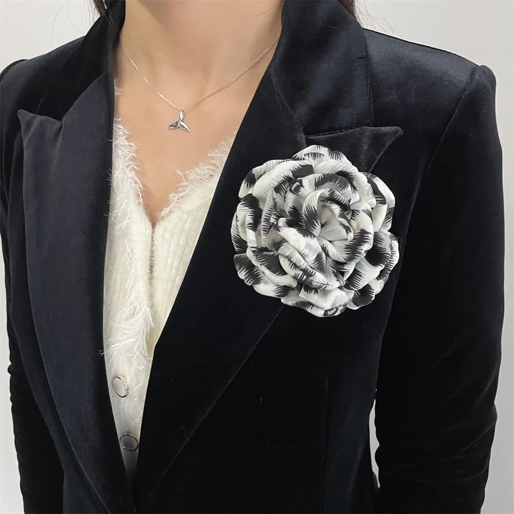 Dainty Leopard Rose Flower Brooch Lapel Pins for Women Elegant Handmade Flower Pins Wedding Party Dance Clothes Accessories Jewelry Gifts 100mm