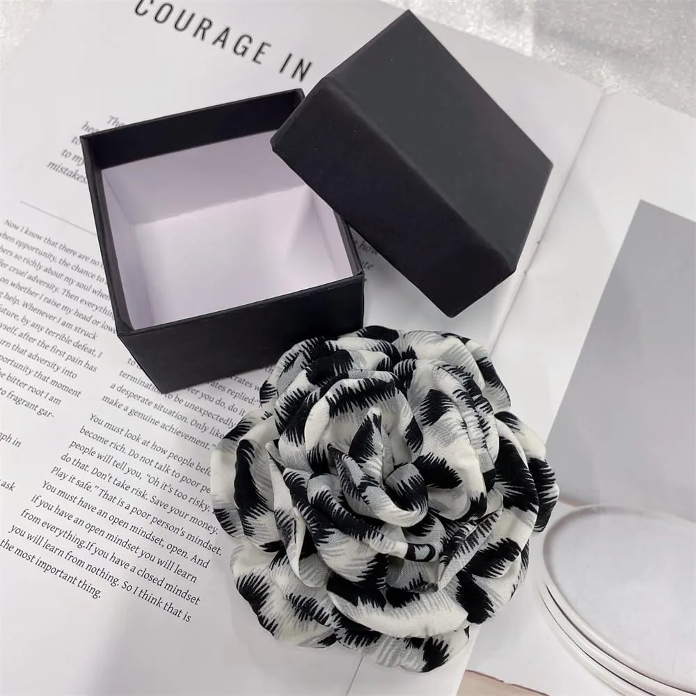 Dainty Leopard Rose Flower Brooch Lapel Pins for Women Elegant Handmade Flower Pins Wedding Party Dance Clothes Accessories Jewelry Gifts 100mm