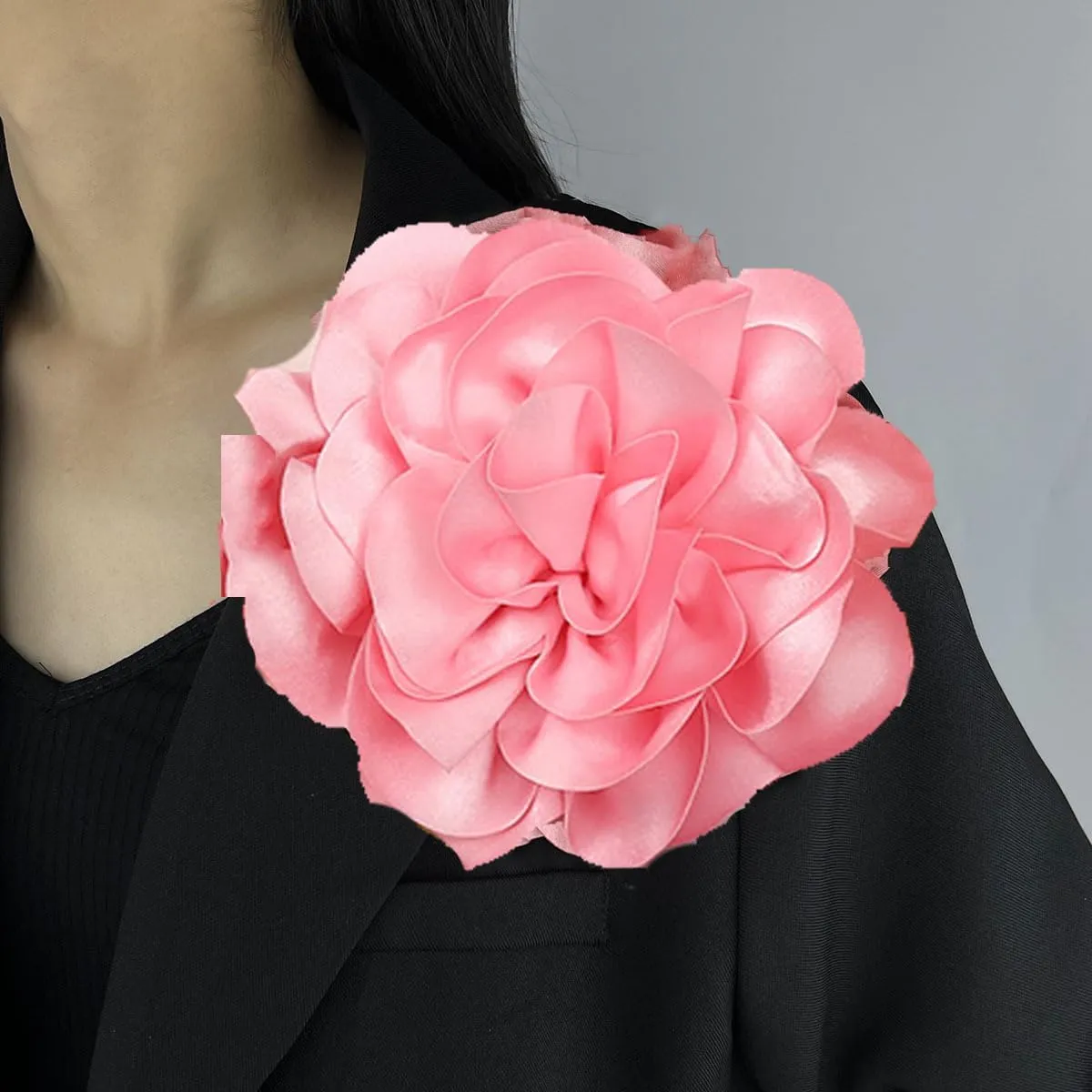 Dainty Satin Fabric Rose Flower Brooches 7.5in Extra Large Big Camellia Flower Brooches Lapel Pins for Women Wedding Party Dance Dress Clothes Accessories