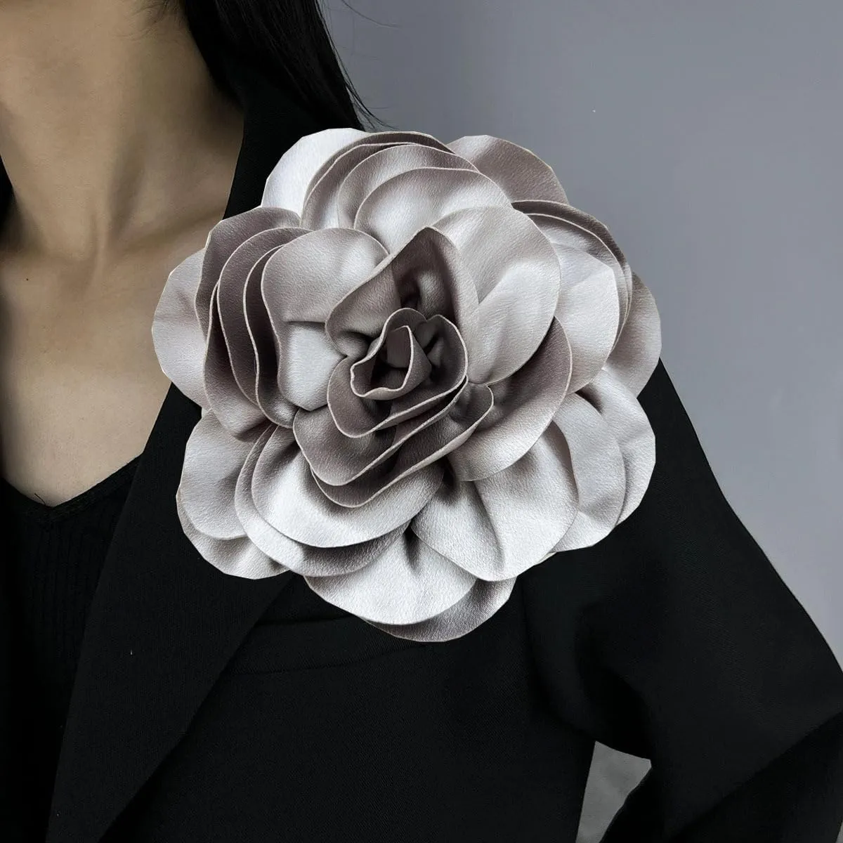 Dainty Satin Fabric Rose Flower Brooches 7.5in Extra Large Big Camellia Flower Brooches Lapel Pins for Women Wedding Party Dance Dress Clothes Accessories