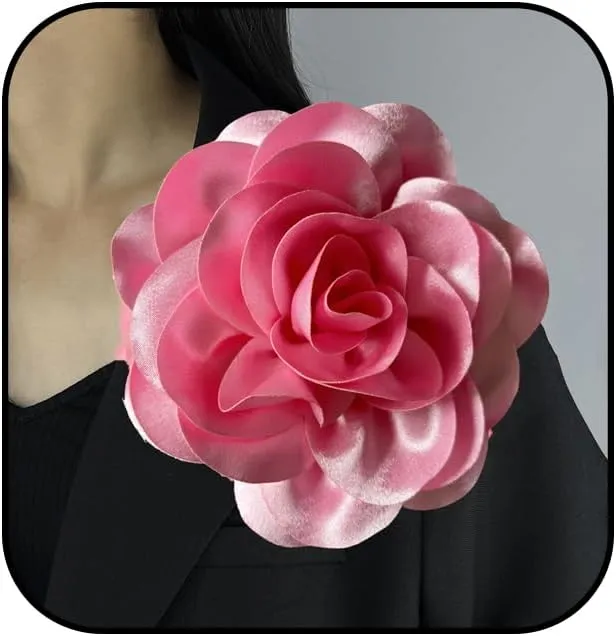Dainty Satin Fabric Rose Flower Brooches 7.5in Extra Large Big Camellia Flower Brooches Lapel Pins for Women Wedding Party Dance Dress Clothes Accessories