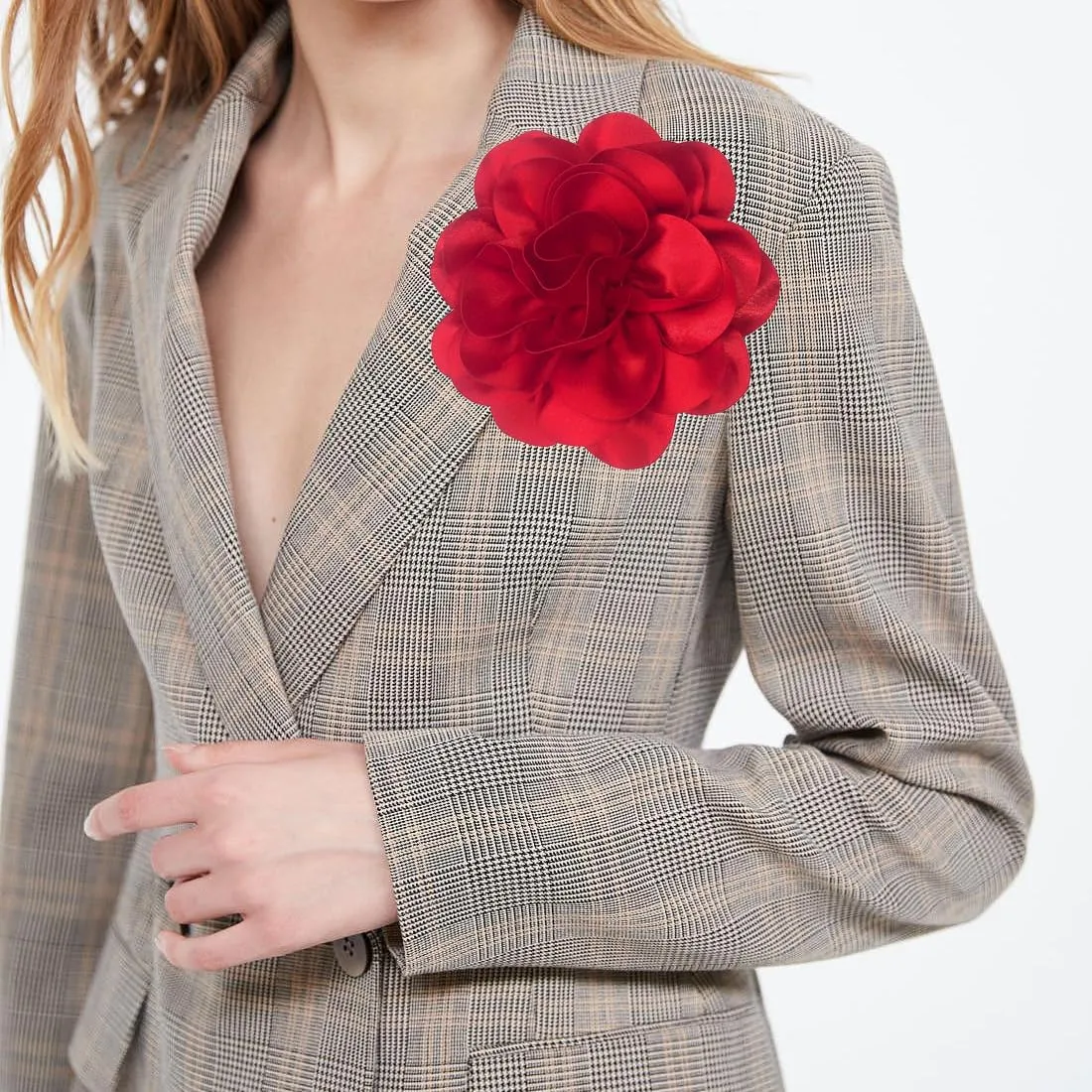 Dainty Satin Fabric Rose Flower Brooches 7.5in Large amellia Flower Brooches Lapel Pins Wedding Party Dance Dress Clothes Accessories Valentine's Day Gifts for Women