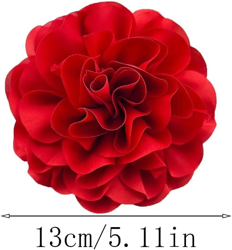 Dainty Satin Fabric Rose Flower Brooches 7.5in Large amellia Flower Brooches Lapel Pins Wedding Party Dance Dress Clothes Accessories Valentine's Day Gifts for Women