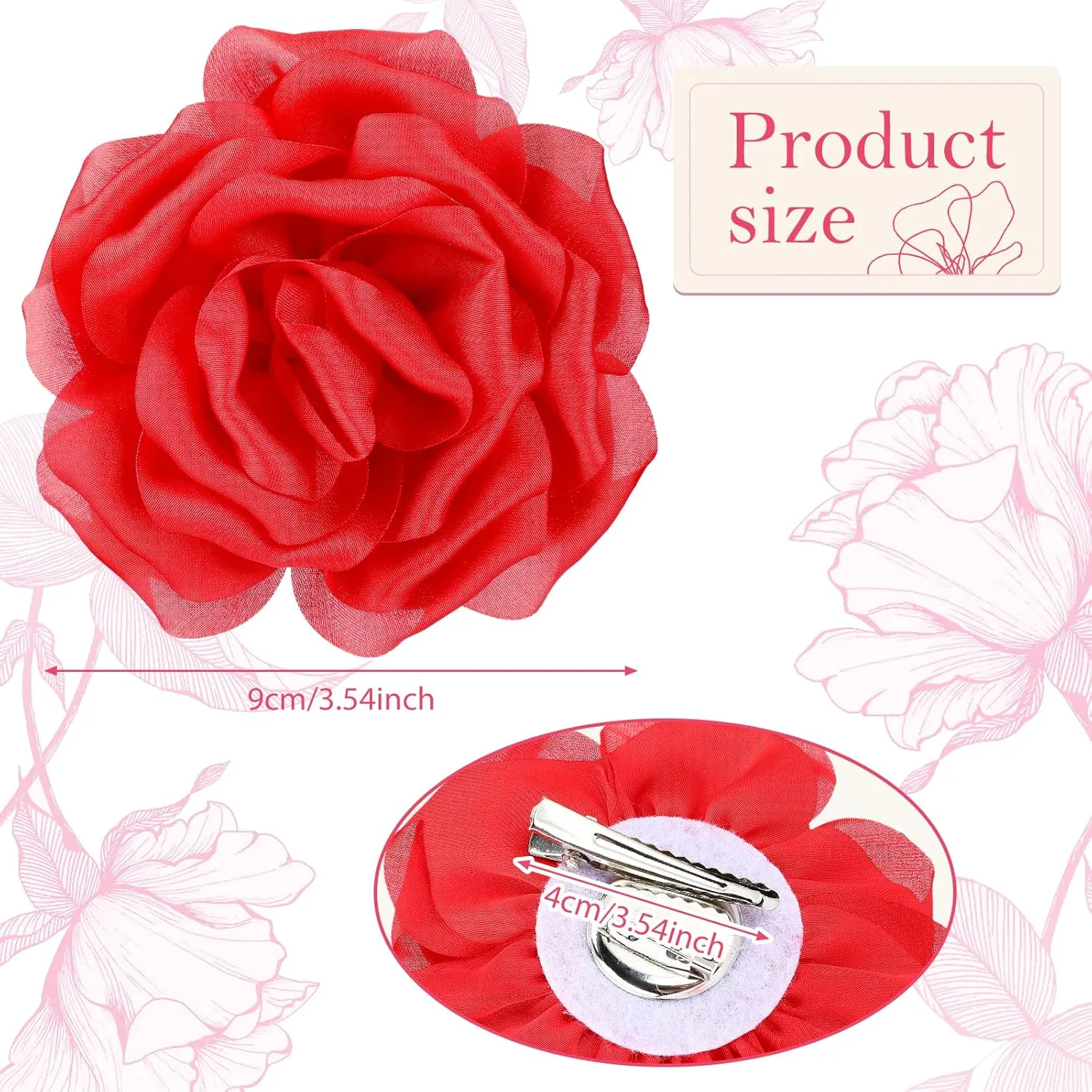 Dainty Satin Rose Flower Brooches 5.12 inch Large Camellia Flower Hair Clip Oversized Chiffon Rose Flower Brooch for Women Wedding Party Dance Ceremony Dress Clothes Accessories
