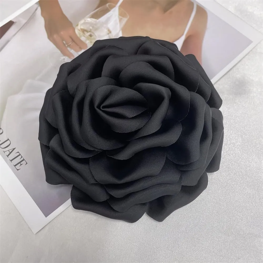 Dainty Silk Satin Rose Flower Extra Large Big Brooches Lapel Pins Fabric Flowers Oversized Brooch Pin for Women Wedding Party Banquet Dress Suit Clothes Accessories Jewelry Gifts 160mm