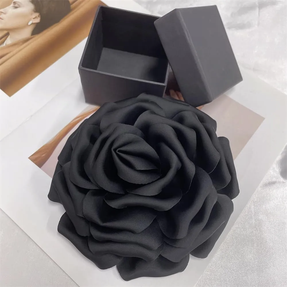 Dainty Silk Satin Rose Flower Extra Large Big Brooches Lapel Pins Fabric Flowers Oversized Brooch Pin for Women Wedding Party Banquet Dress Suit Clothes Accessories Jewelry Gifts 160mm