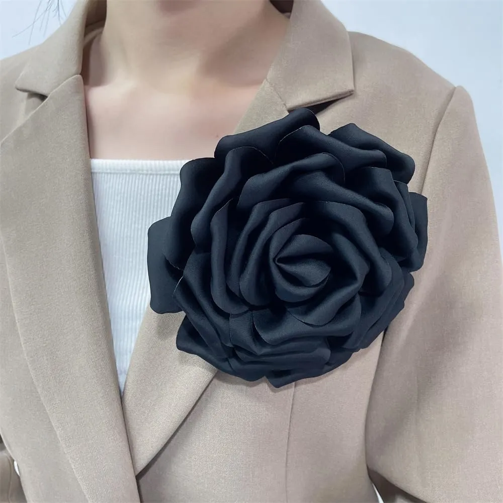 Dainty Silk Satin Rose Flower Extra Large Big Brooches Lapel Pins Fabric Flowers Oversized Brooch Pin for Women Wedding Party Banquet Dress Suit Clothes Accessories Jewelry Gifts 160mm