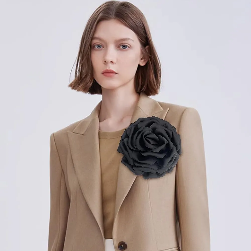 Dainty Silk Satin Rose Flower Extra Large Big Brooches Lapel Pins Fabric Flowers Oversized Brooch Pin for Women Wedding Party Banquet Dress Suit Clothes Accessories Jewelry Gifts 160mm