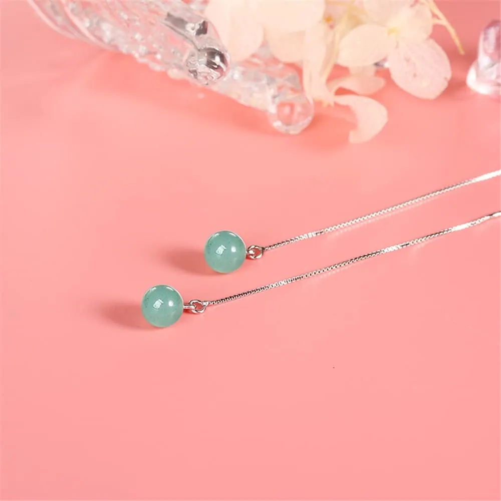 Dangle Earrings for Women,Vintage 925 Sterling Silver Jade Drop Earrings,Green Jade Drop Hanging Threader Jewelry for Valentine's Gift (gold)