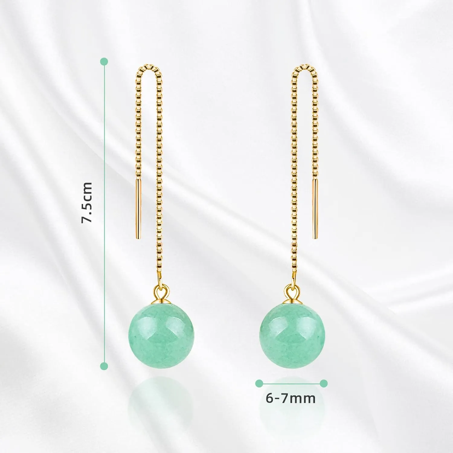 Dangle Earrings for Women,Vintage 925 Sterling Silver Jade Drop Earrings,Green Jade Drop Hanging Threader Jewelry for Valentine's Gift (gold)