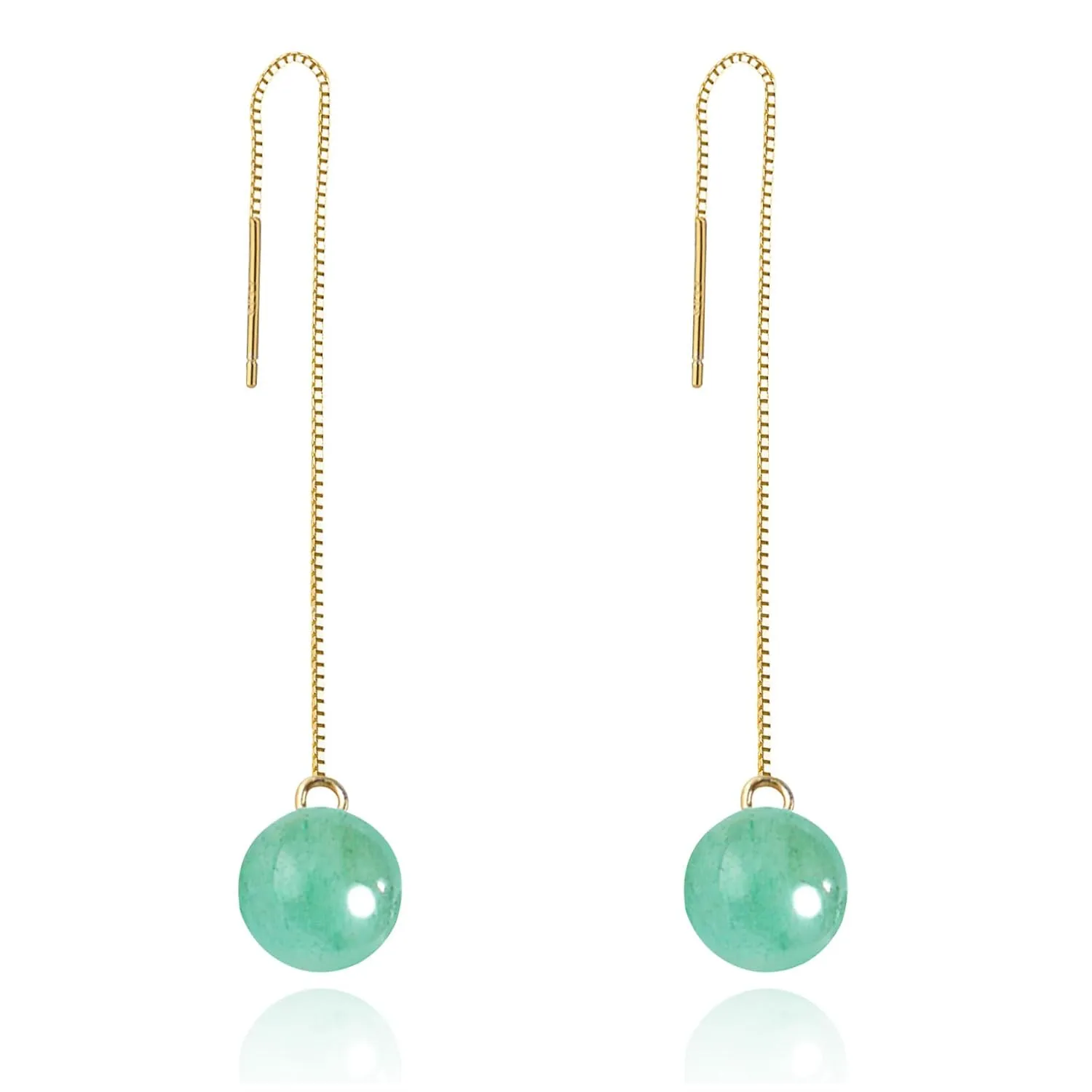 Dangle Earrings for Women,Vintage 925 Sterling Silver Jade Drop Earrings,Green Jade Drop Hanging Threader Jewelry for Valentine's Gift (gold)