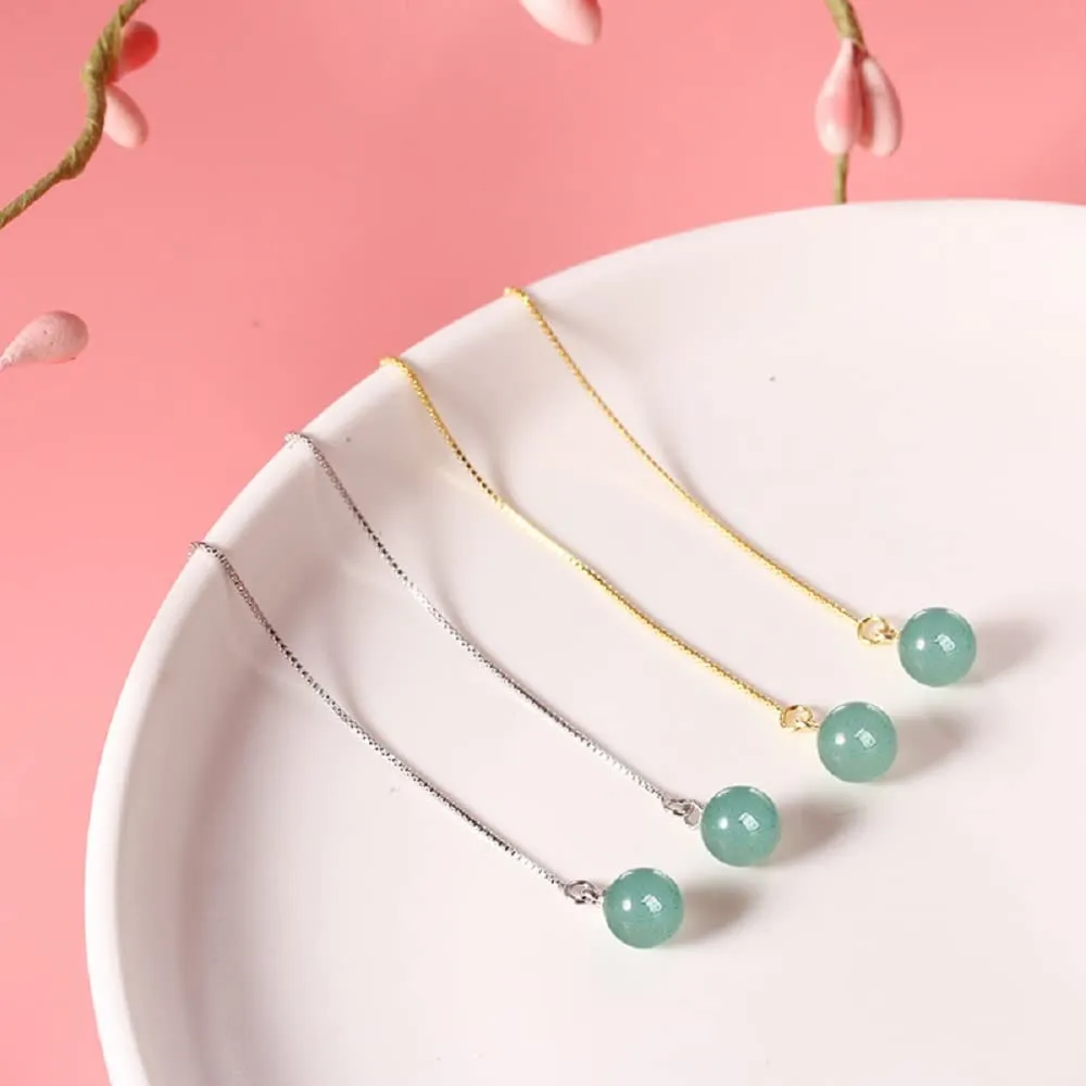 Dangle Earrings for Women,Vintage 925 Sterling Silver Jade Drop Earrings,Green Jade Drop Hanging Threader Jewelry for Valentine's Gift (gold)