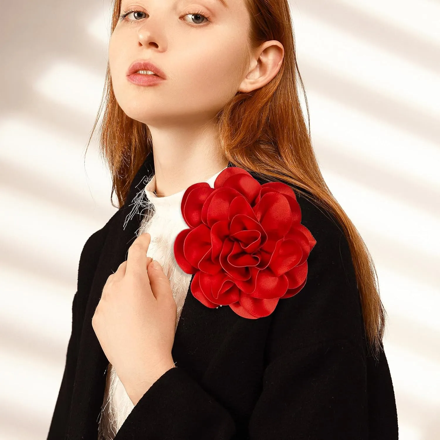 Dcfywl731 3Pcs Flower Brooch Pins Jewelry Brooches for Women Denim Light Blue Large Camellia Flower Brooches Lapel Pins for Wedding Party Promance Dance Dress Clothes Accessories Costume