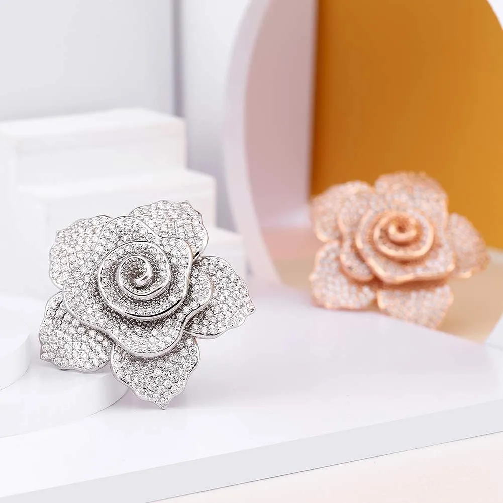 Deelan Fashion Ring For Women Wedding Engagement Flower Rose Gold Platinum Zircon Crystal Statement Jewelry rings