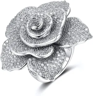 Deelan Fashion Ring For Women Wedding Engagement Flower Rose Gold Platinum Zircon Crystal Statement Jewelry rings