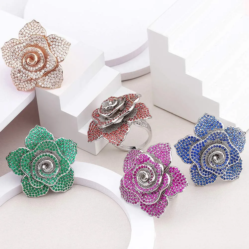 Deelan Fashion Ring For Women Wedding Engagement Flower Rose Gold Platinum Zircon Crystal Statement Jewelry rings