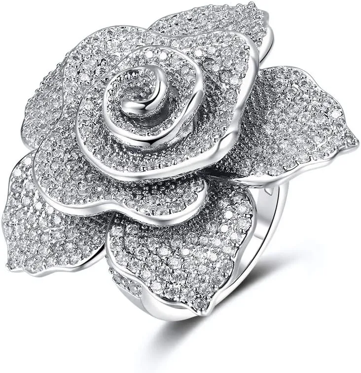Deelan Fashion Ring For Women Wedding Engagement Flower Rose Gold Platinum Zircon Crystal Statement Jewelry rings